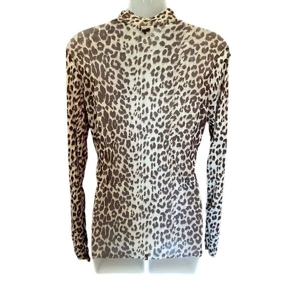 Willow + Root Blouse Sheer Animal Print Tan Brown Raw Edge Hem Cuff Junior Large - Picture 2 of 10